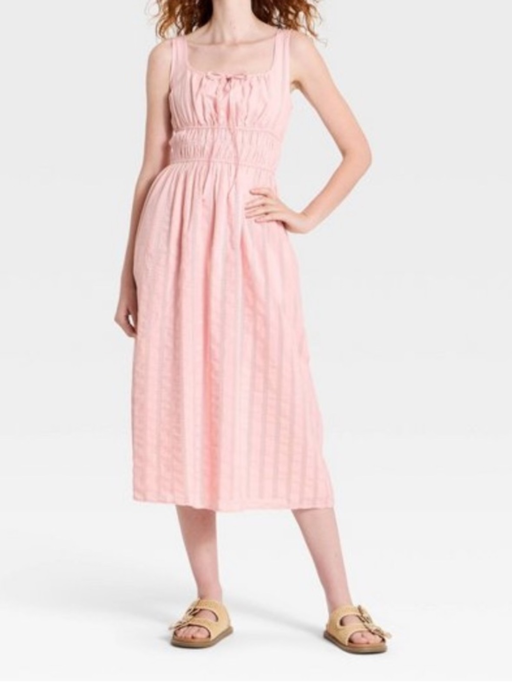 Women's Universal Thread Cotton Pink Midi Lined Sundress